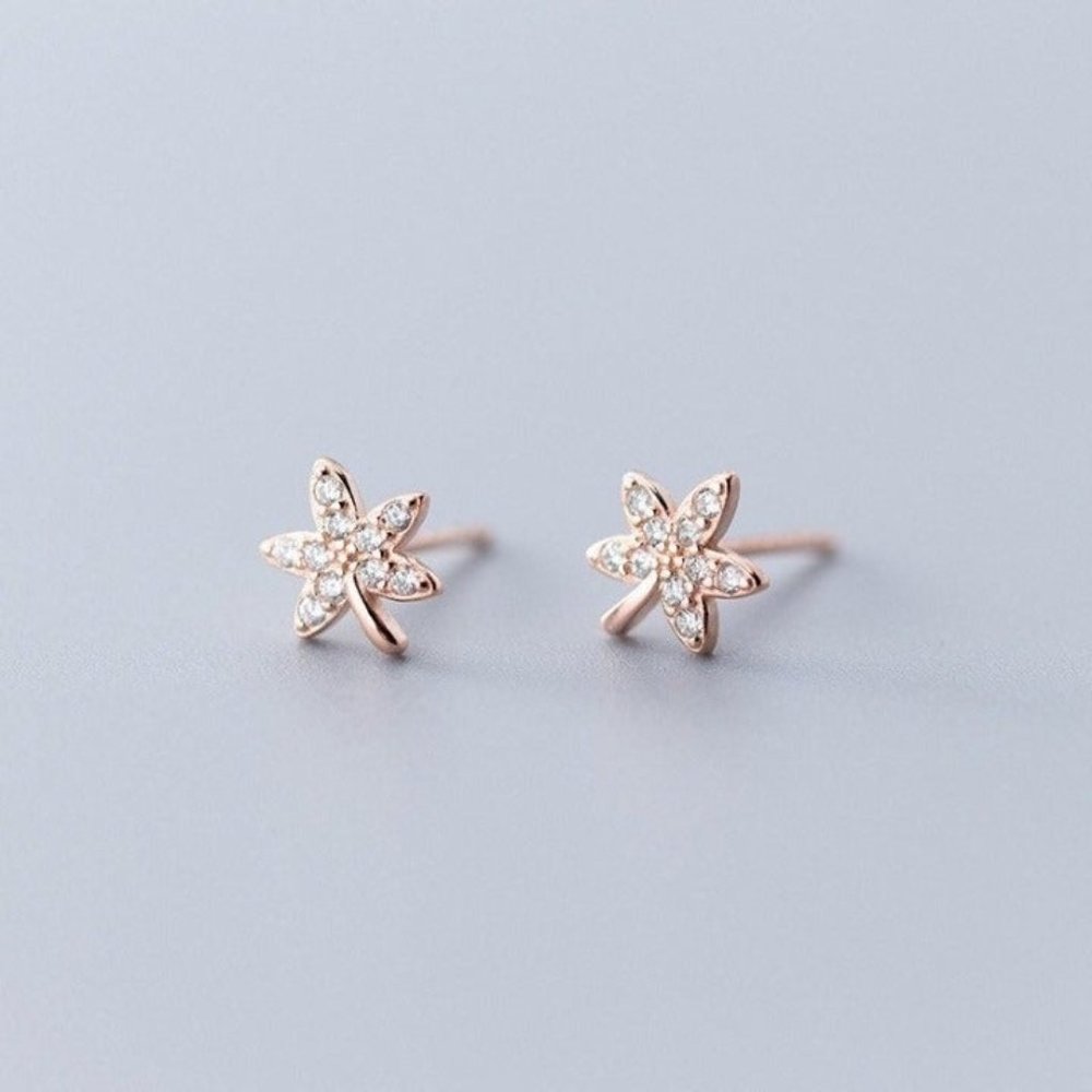 Rose Gold Maple Leaves Shining Studs- ECZ017 Rose Gold SS082